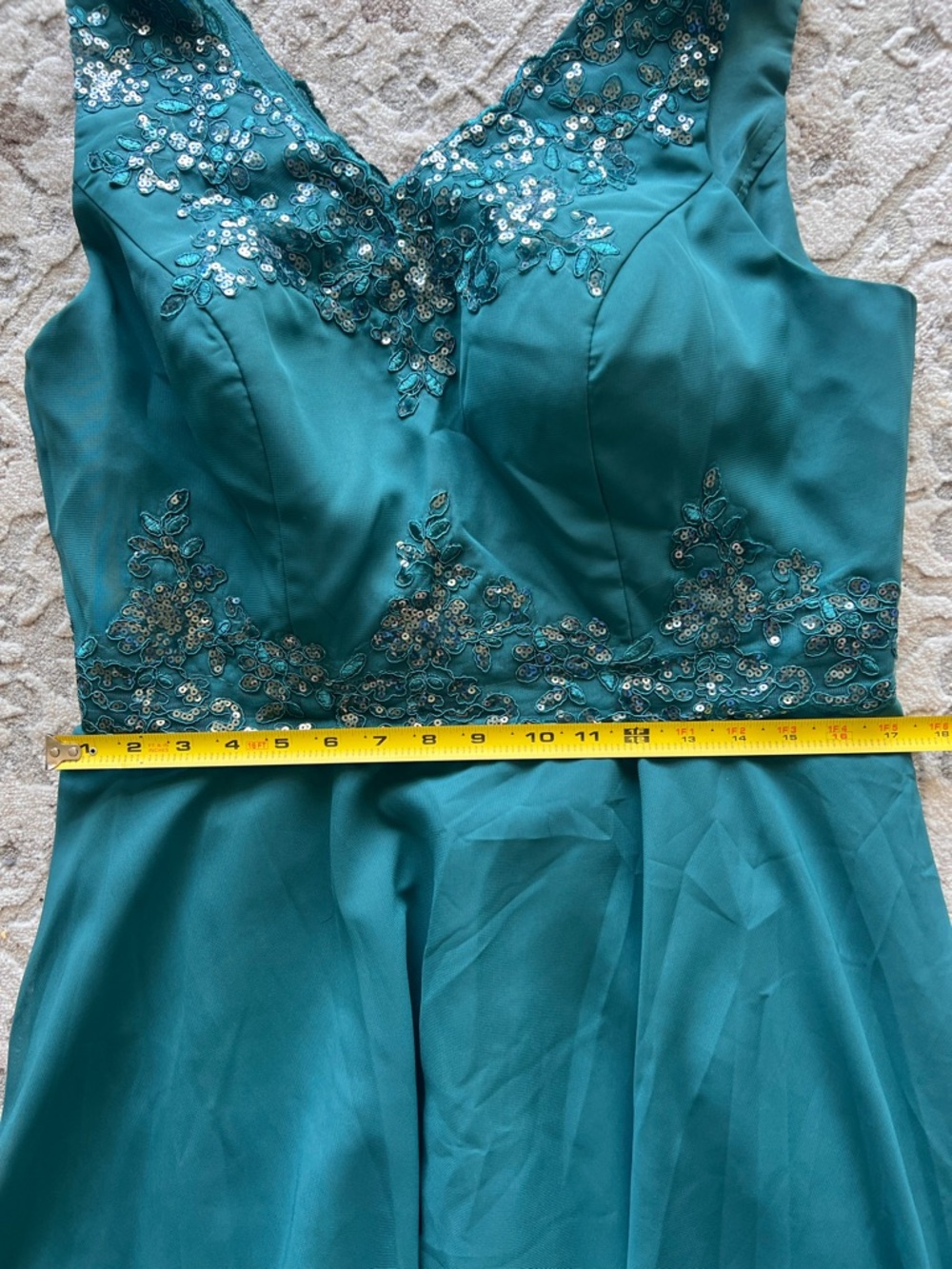 Teal V-Neck sequined dress Evening bridesmaid party gala formal occasion prom - Picture 11 of 14